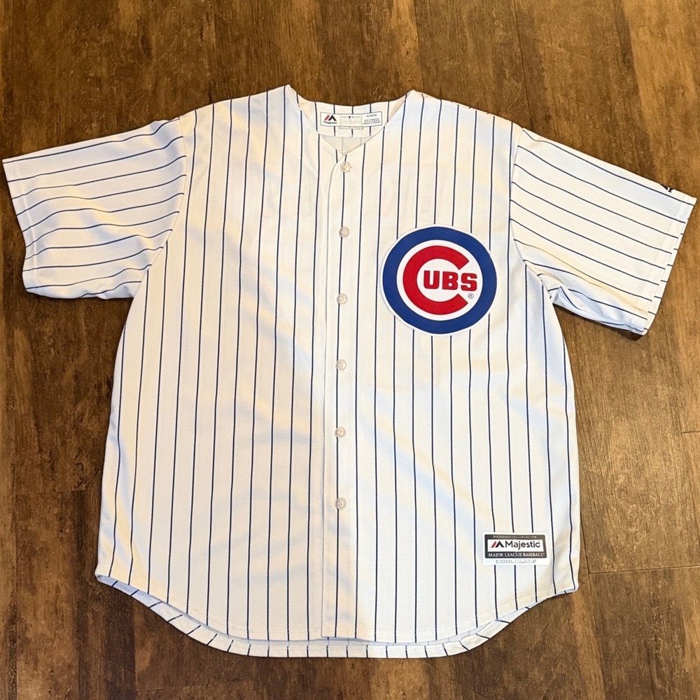 Majestic Cubs Men’s XL White and Blue striped #17 Bryant Jersey